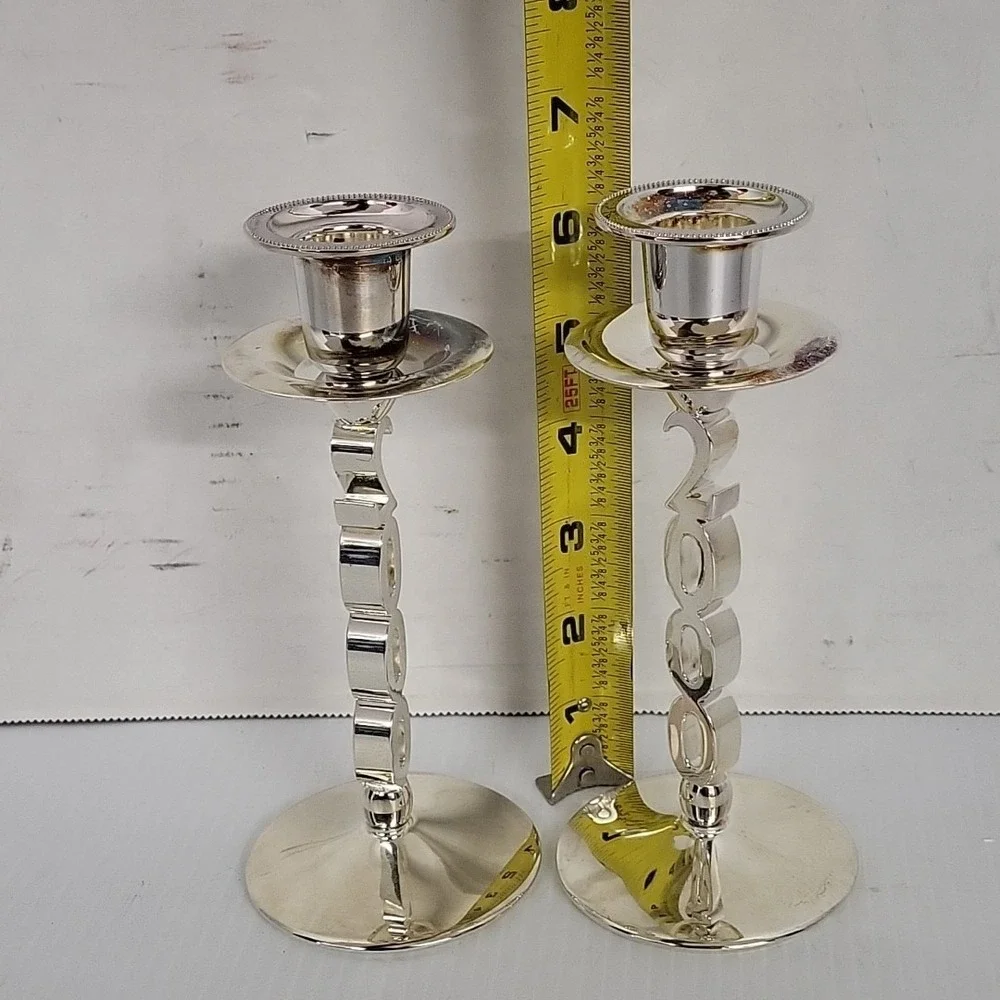 Godinger Silverplate Pair Of 2000 Millennium Candlesticks